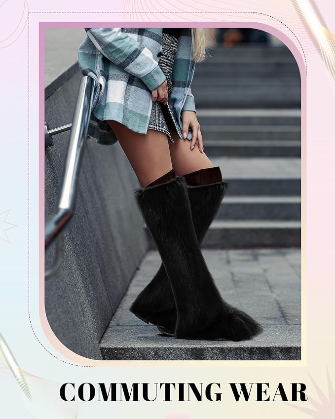 Berlune Faux Fur Fuzzy Leg Warmers Furry Boot Cuff Fur Fluffy Shoes Cover Sleeves for Women Valentines Winter Costumes