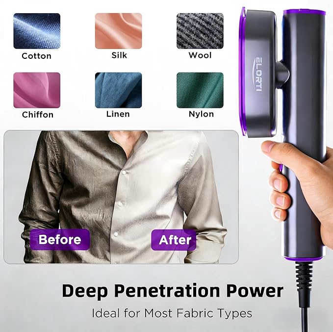 Portable Travel Steamer for Clothes, Rotatable Head 2 In 1 Iron, 100-220V 1200W 10s Fast Heat-Up for Office&Home&Hotel&Business Trip&Meeting, Quickly Iron Shirts/Suits/Pants Smooth (Purple)