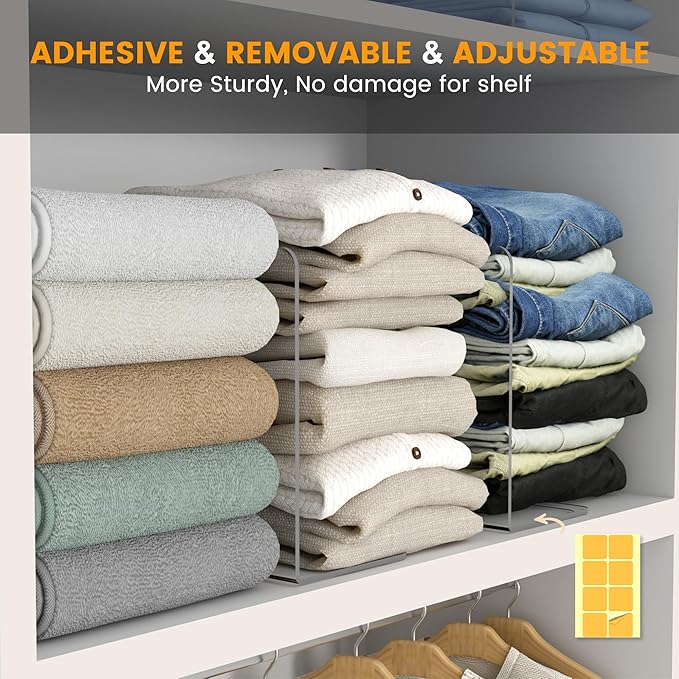 OKPOW Shelf Dividers for Closet Organization – Keep Sweaters & Purses Upright, Clear Acrylic Separators for Most Wood Shelves & Pantry, Damage-Free, Sturdy & Tall (10" x 12", 8 Pack)