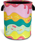 Ice Cream Laundry Basket Desserts Cartoon Pattern Foldable Oxford Cloth Funny Tote Bag Laundry Hamper Clothes Storage Bucket Toy Organizer For Bathroom/Laundry Storage/Bedroom18.9x16.5 In