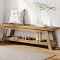 Tribesigns 55" Wood Entryway Bench with Shoe Storage, Large 2-Tier Narrow Hallway Foyer Seating Bench with Open Shelves for Entryway, Bedroom, Mudroom