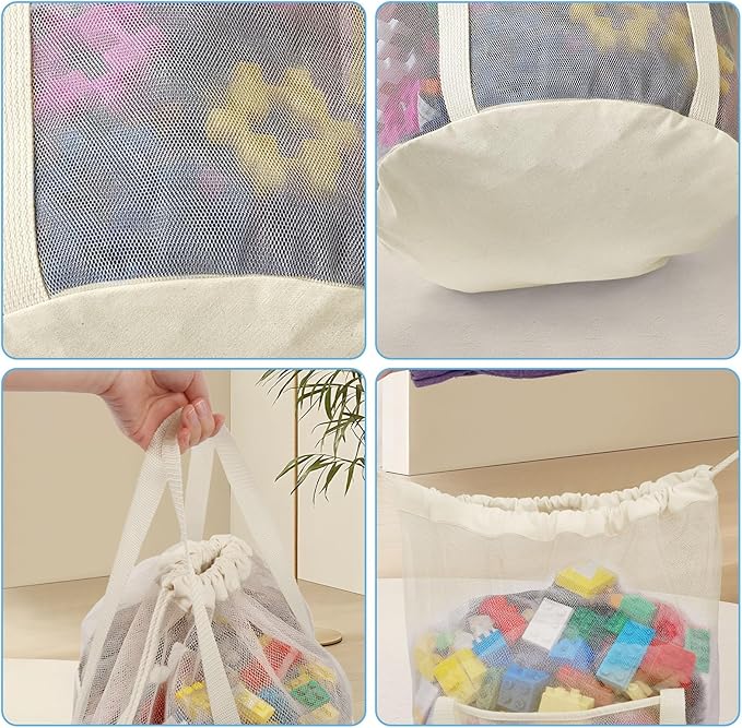 4 Pack Large Mesh Toy Storage Bags,Heavy Duty Mesh Bag with Drawstring, Durable & Breathable for Toys, Laundry, Pool & Beach Accessories, Home & Travel Organization