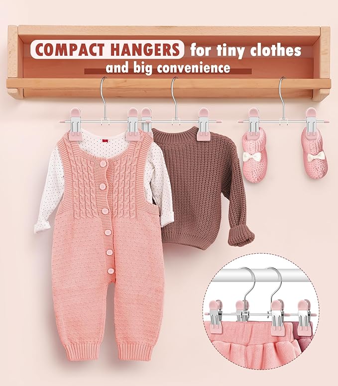 DOIOWN 10 Pack Baby Pants Hangers with Clips, Toddler Non-Slip Space Saving Hangers for Pants, Skirts, Clothes - Baby Essentials Closet Organizer