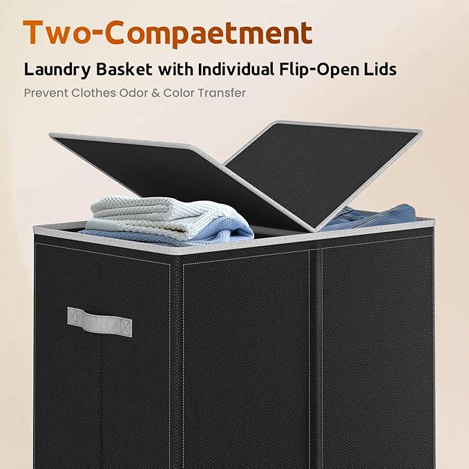 Laundry Hamper with Lid 160L Laundry Basket - Double Clothes Hamper with 2 Removable Bags, 2 Section Large Laundry Basket Organizer for Laundry Room, Bedroom, Hampers for Laundry
