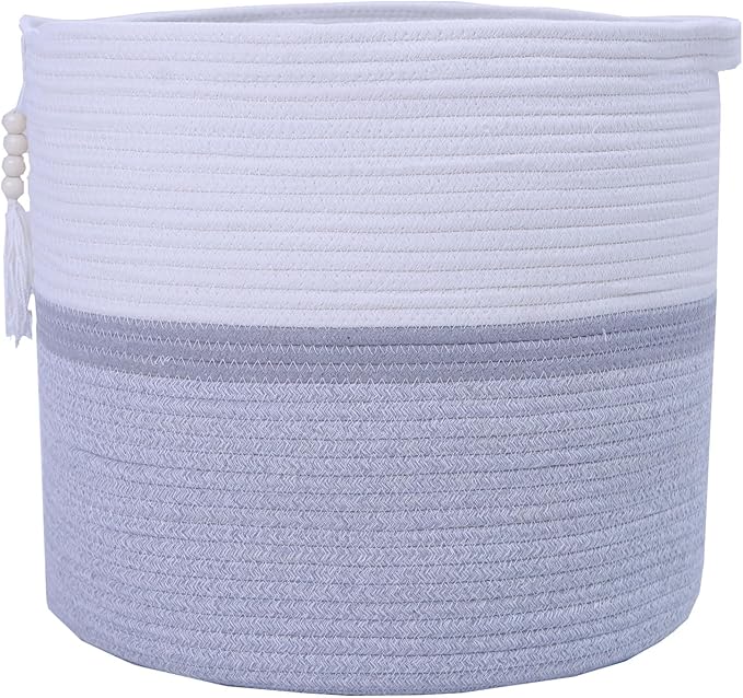 Cotton Rope Storage Bin,Natural Handmade Woven Hamper for Living Room,Blanket Basket for Clothes, Pillows, Towels (gary, 55L)