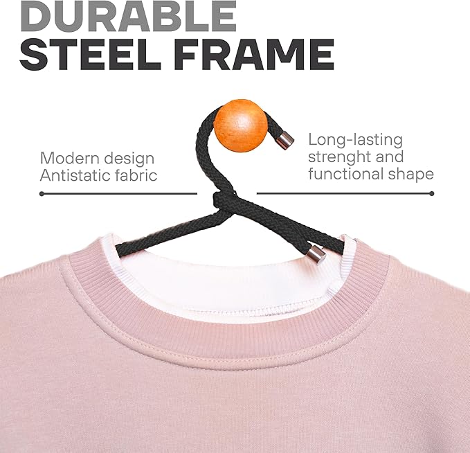 10 Pack Fabric Wrapped Premium Hotel Quality Ultra Strong Heavy Duty Metal Hangers for Any Type of Clothing, Black (Black)