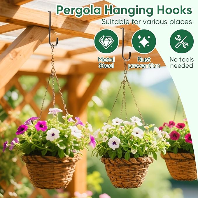 6 Pack 2 x 6 inch Fence Hooks Patio Hooks Brown Powder Coated Steel Hangers fits Easily for Vinyl Fences Indoor & Outdoor Hanging Lights, Plants & Planters, Bird Feeder, Pool Equipment