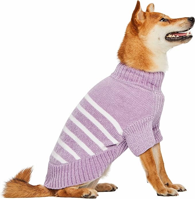 Blueberry Pet Cozy Soft Chenille Classy Striped Dog Sweater in Lavender Frost, Back Length 12", Pack of 1 Clothes for Dogs