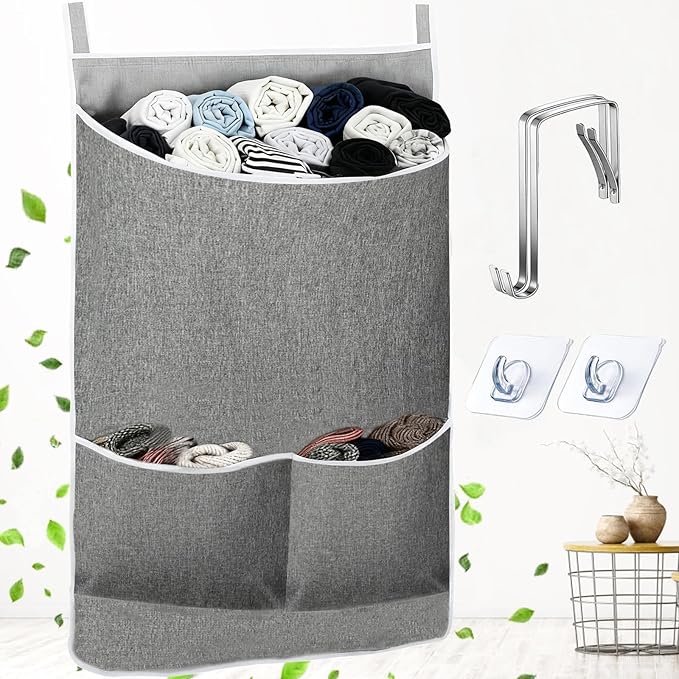 XL Hanging Laundry Hamper Bag, Door Hanging Hamper with Front Pocket Dirty Clothes Hanging Laundry Bag Large Size 36X22 inch, Over Door Hamper