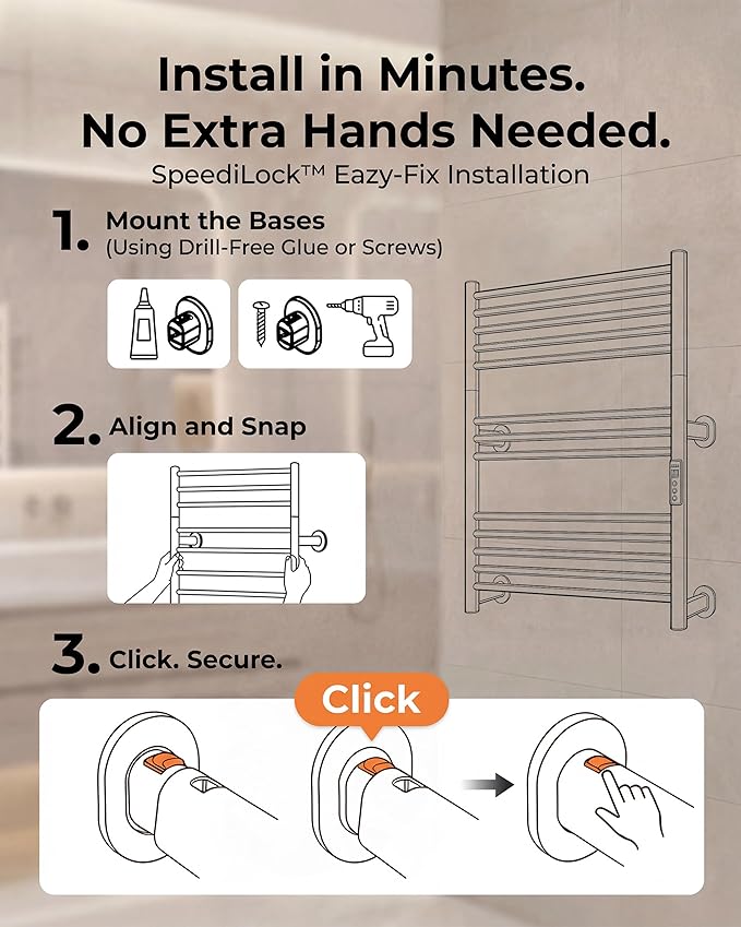 High-Density Foldable Heated Towel Rack, Smart Dual-Zone App/Voice Control Towel Warmer Rack, GFCI Plug-in/Hardwired, Wall-Mount, Drill-Free Install, Brushed, CA3-700X550-Ultra-S