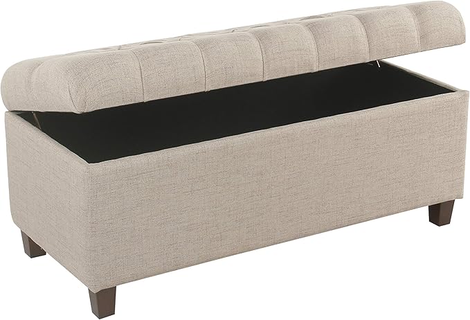 Homepop Home Decor | Tufted Ainsley Button Storage Ottoman Bench with Hinged Lid | Ottoman Bench with Storage for Living Room & Bedroom, Tan