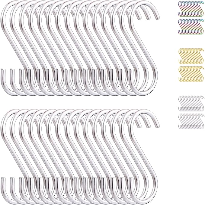 Evanda S Hooks for Hanging Pack of 30, Heavy Duty Stainless Steel Metal Mutil Purpose Hanger for Kitchen Pans, Pots, Utensils Tooks, Cups, Mugs, Clothes, Bags, Towels, Plants