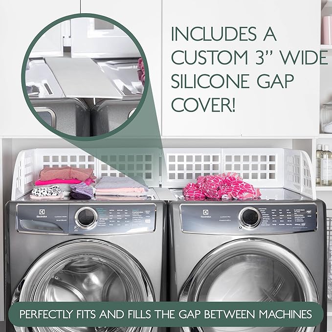 Eltow Laundry Guard with Silicone Gap Cover – Magnetic Fence for Washer and Dryer with 8 Strong Magnets – Prevents Clothes from Falling – Fits Most Machines – Laundry Room Accessory (White)