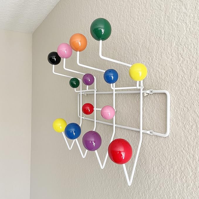 Mid-Century Pop Wood Ball Metal Coat Rack, Multi Color