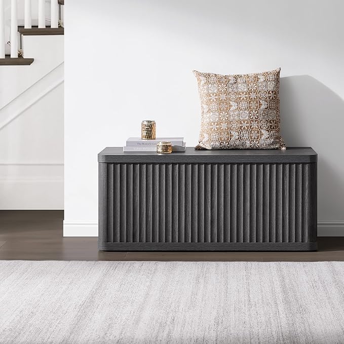 SICOTAS Storage Bench 40.2" Wide Shoe Bench with Lift Top Large Wooden Storage Chest Trunk Modern Blanket Chest with 2 Safety Hinges & Seating for Bedroom Entryway Living Room Hallway