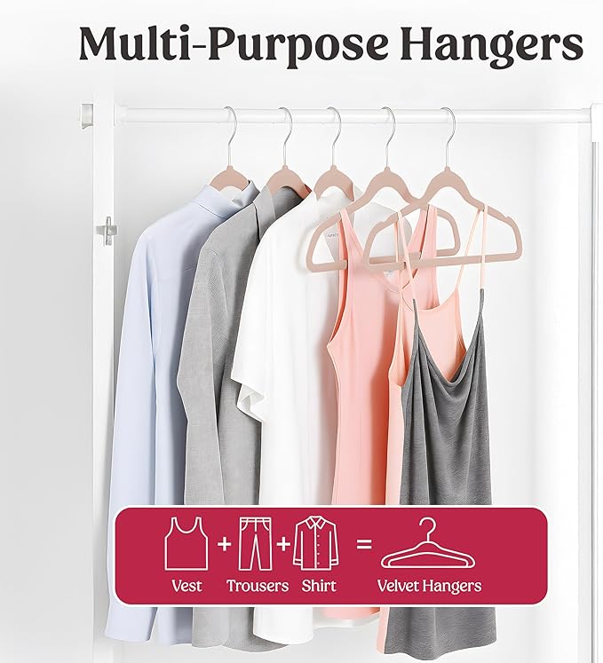 LDC Pink Velvet Hangers 50 Pack - Premium Non-Slip Clothes Coat Pants Felt Hanger for Closet - Heavy Duty Space Saving 360° Swivel Hook Hangars - Pink