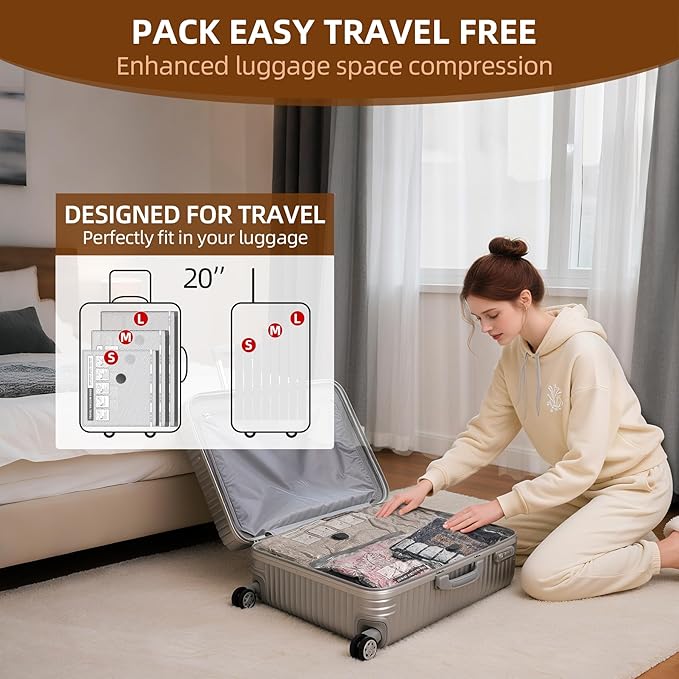 18 Pack Travel Vacuum Bags for Clothing,Compression Seal Packing Cubes for Luggage Suitcase Backpack,Carry-on Size Space Saver Storage Bags 80% Space Saver for travel,outdoor and home use.