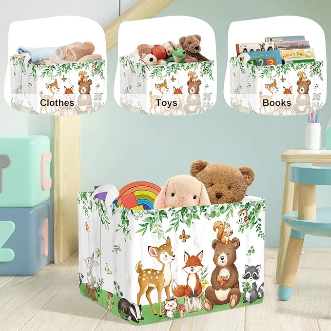 Jungle Animals Laundry Hamper Large Storage Basket Cartoon Wild Zoo Collapsible Parents Organizer Kids Toy Clothes Bins for Bedroom, Bathroom, Bear, 36L