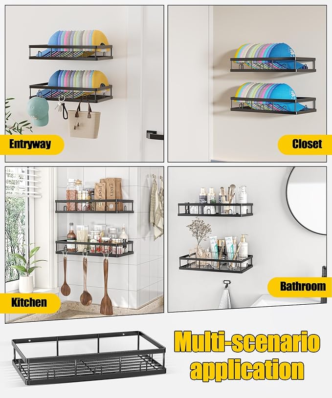 2 Packs Metal Hat Rack for Wall, Holder with Multiple Hooks, Organizer for up to 40 Baseball Caps, Sturdy Wall Drilled Rack, Storage for Door/Closet, Black