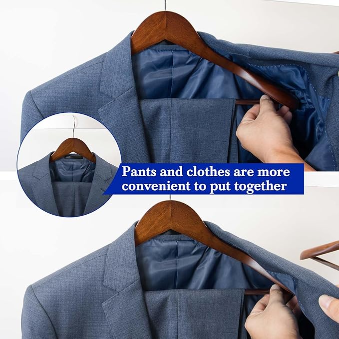 Wooden Hangers with Wide Shoulder Design,Suit Hangers with Non Slip Pants Bar, Smooth Finish for Heavy Clothes,Sweater Coat Hanger for Closet (Mahogany,6 Pack)