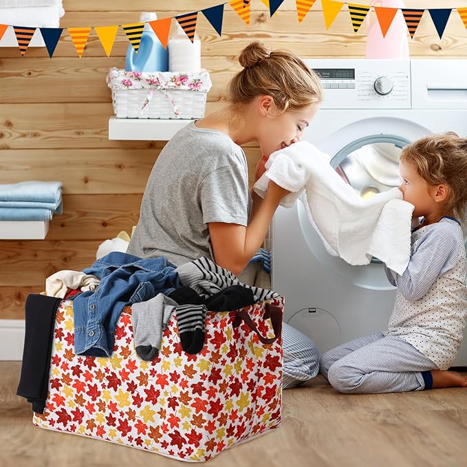Vesici 6 Pack Thanksgiving Storage Basket for Gifts Fall Basket Farm Harvest Pumpkin Turkey Maple Leaf Storage Bins Foldable Laundry Box with Handle for Office Home Bedroom Clothes