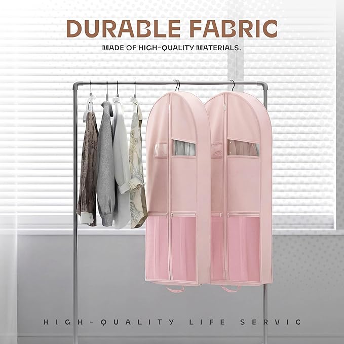 43" Travel Garment Bag with Accessories Zipper Pocket, Heavy Duty Suit Bag for Suits, Tuxedos, Dresses, Coats, Pink, 1 pack