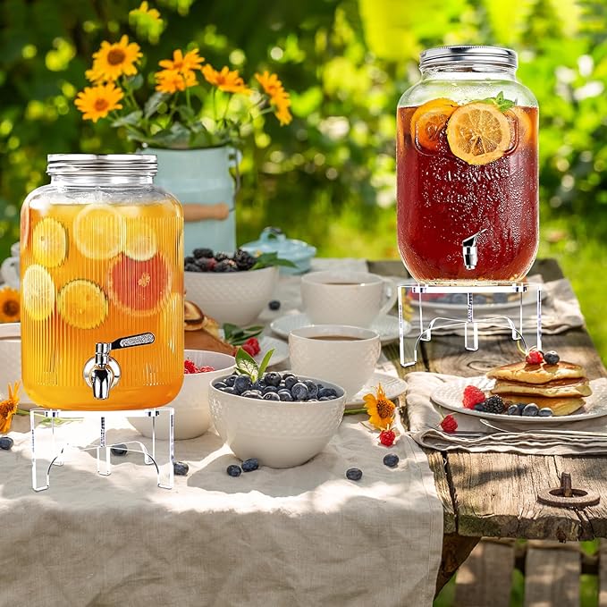 2Pcs Glass Drink Dispenser Stand, Acrylic Stands,Fit Max 8.7 Inch Diameter of Beverage Dispenser Holder, Water Dispenser Stand for Parties and Events, Plant Stands, Cake Stand