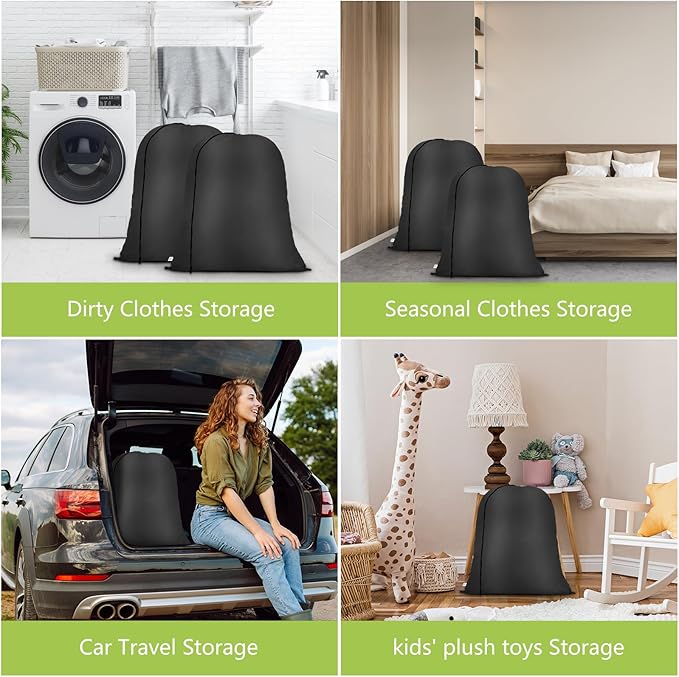 OTraki 20 x 24 inch Laundry Bag 2 Pack Travel Laundry Bags Medium Washable Dirty Clothes Bag Organizer with Drawstring Closure for Camp Fit Laundry Hamper Drying Do Not Exceed 176℉ Black
