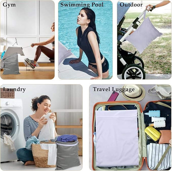 2 Pack Washable Waterproof Wet Dry Large Dirty Clothes Bag, Travel Laundry Bags, Portable Wet Bags with Handles for Dirty Clothes, Gym, Camping, Ideal for Travel Gym and Swimming