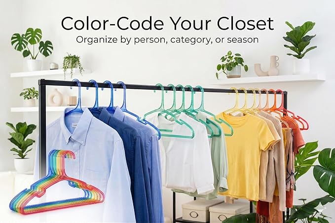 SCANDINOVIA Unbreakable Plastic Hangers, 24-Pack, Slim Space-Saving I-Beam Closet Hangers, Heavy Duty Adult Clothes Hangers with Shoulder Notches, Assorted Colors for Coats, Shirts & Everyday Use