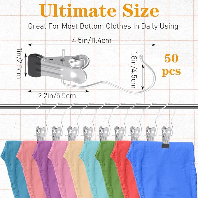 Legging Organizer for Closet, Yoga Pants Hangers 50 Pack Hanging Clips Coated Clips for Leggings, Hanger Space Saving Closet Organizers and Storage for Skirt, Shorts, Hats, Towel, Boot, Jeans