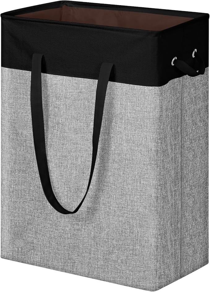 Stero Fabric Laundry Hamper, 75L Large Laundry Basket with Handles, Collapsible Dirty Clothes Hamper for Laundry Dorm, Bedroom, Bathroom, Black&Gray