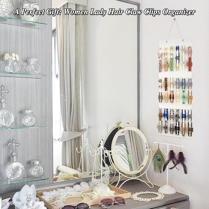 Hanging Claw Clips Holder for Women, Claw Hair Clips Storage Organizer for Lady, Hair Banana Barrettes and Butterfly Jaw Clip Display Stand Holder. (Ivory white)