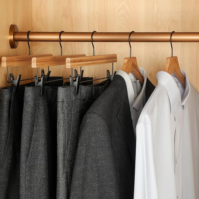 TOPIA HANGER Bamboo Wooden Hangers, Clothes Hangers with Rotatable Black Hook and Smooth Cut Nothces, Set of 12 Durable and Slim Wood Hangers for Coats, Suits, Jackets, Sweaters, Dresses - CTS03
