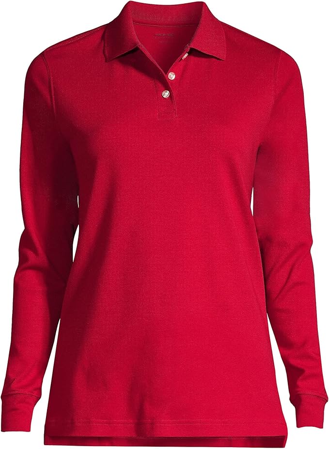 Lands' End School Uniform Kids Long Sleeve Interlock Polo Shirt