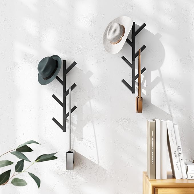 RRG 2 Pack Vertical Coat Rack Wall Mounted, Metal Vertical Hat Rack for Wall, Modern Wall Coat Tree for Hats, Jackets, Bags, Entryway Bedroom (Height 16")