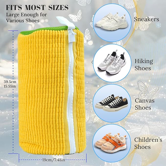 Shoe Washing Machine Bag, Laundry Shoe Bag for Washer and Dryer,2Pcs Reusable Shoe Bag for Washing Machine Fit Most Shoes Types (Yellow 2 pcs)
