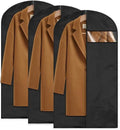 Garment Bag for Storage, Travel, and Dustproof, 40, 48, 60 inches Long, Washable Suit Cover for T-shirts, jackets, suits, and coats, non-woven (black, 24" x 48"-3pcs)