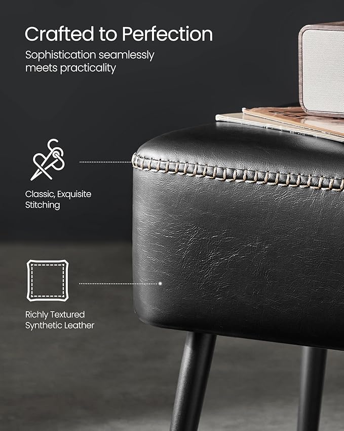 VASAGLE EKHO Collection - Bench for Entryway Bedroom, Synthetic Leather with Stitching, Ottoman Bench with Steel Legs, Living Dining Room, Mid-Century Modern, Loads 660 lb, Ink Black ULOM076B01
