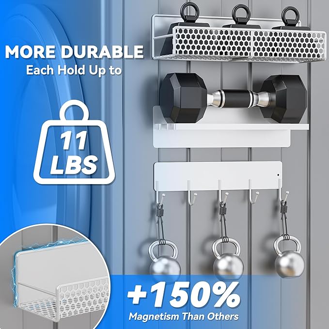5 Pack Multifunctional Magnetic Shelves for Washing Machine & Refrigerator - Heavy Duty Laundry Room Organization System with Tool Hooks, Metal Storage Baskets (White)