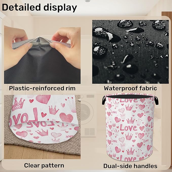 Pink Lovers Laundry Basket - Heavy Duty 60L Dirty Clothes Organizer, Water Resistant Foldable Hamper for Men Women