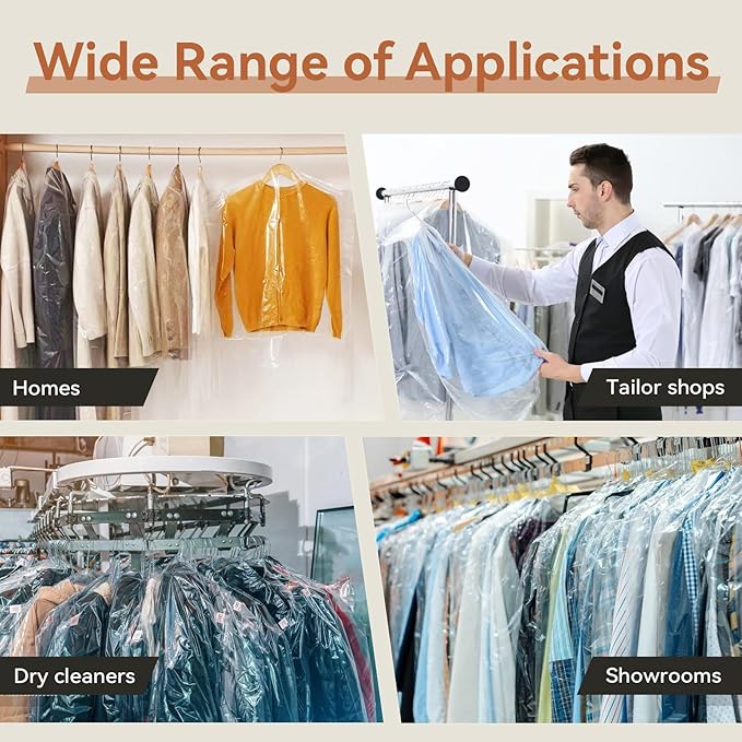 100Pcs Dry Cleaning Bags for Clothes, 35 x 23.6" Dry Cleaner Bags, Plastic Clear Clothes Covers for Hanging, Plastic Drys Cleaning Bag for Coat Suit Shirt Jacket Skirt