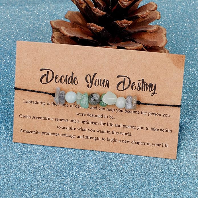 Chakra Gravel Beaded Bracelet with Wish Card for Women Men Adjustable Braide String Spiritual Crystal Stone Bracelet Yoga Meditation Anxiety Relief Jewelry Birthday Gift