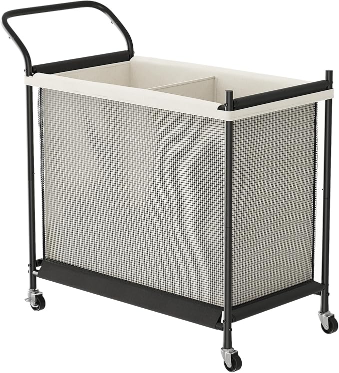 Laundry Hamper with Wheels - 2 Section Laundry Basket 160L, Removable Washable Bags, Height-Fitted Rolling Laundry Cart for Laundry Room & Bedroom