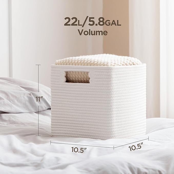 UBBCARE Storage Cubes 11 Inch, Cotton Rope Woven Baskets for Organizing, Cube Storage Bin for Baby Nursery, 2-Pack Square Toy Storage Baskets for Shleves Organizer, Closet, Kidsroom, White