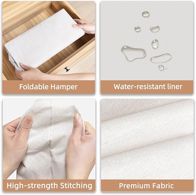 STORAGE MANIAC Large Laundry Hamper with Sturdy Metal Handle, Collapsible Laundry Basket, Freestanding Waterproof Clothes Hamper for Laundry Room, Bedroom, Dorm, Towels, Toys, White