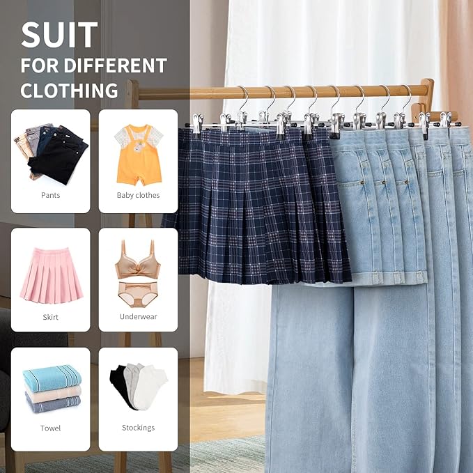 12 Pack Pants Hangers with Clips Skirt Hangers for Women Shorts Hangers Heavy Duty Metal Clothes Hanger for Closet Space Saving Non Slip Trousers Hanger Jeans Hanger for Men,Black,14 Inch