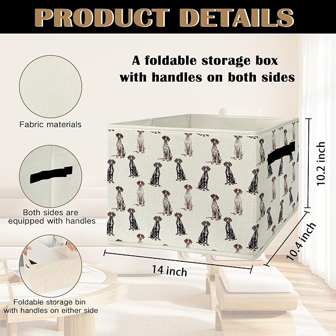 German Shorthaired Pointer Gifts Storage Bins & Boxes with Handles,Dog Foldable Basket for Organizing Dog Lovers Collapsible Storage Laundry Hampers for Bedroom Bathroom Clothes Toys Books