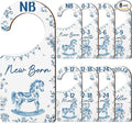 Baby Closet Dividers 8PCS, Blue Toile Themed Wooden Double-Sided Clothes Size Hanger/Organizer from Newborn to Toddler for Nursery Decor Baby Shower Birthday Gender Reveal Party Gift