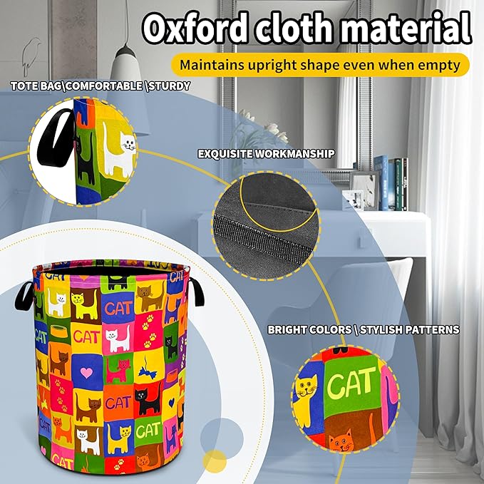 Cute Cat Laundry Basket Funny Pet Foldable Oxford Cloth Funny Tote Bag Laundry Hamper Clothes Storage Bucket Toy Organizer For Bathroom/Laundry Storage/Bedroom 18.9x16.5 Inch